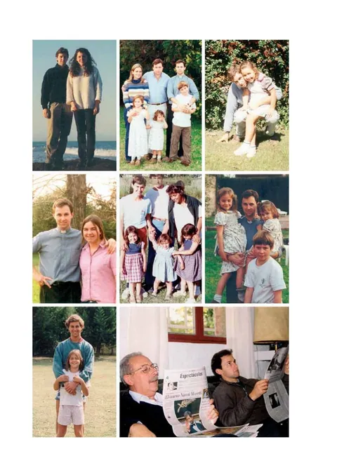 Collage of photographs of Guillermo with his family and his siblings