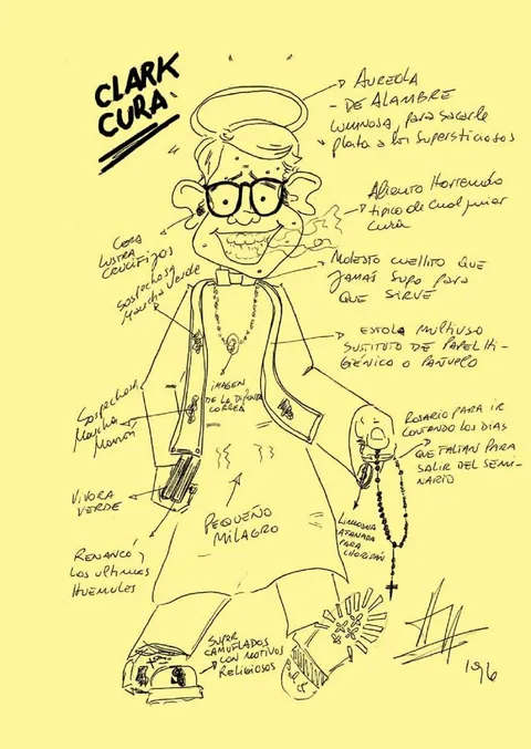 Humorous drawing “Clark Priest”, drawn by hand in 1996