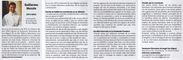 Press clipping with a summary of Guillermo’s life and the prayer for vocations